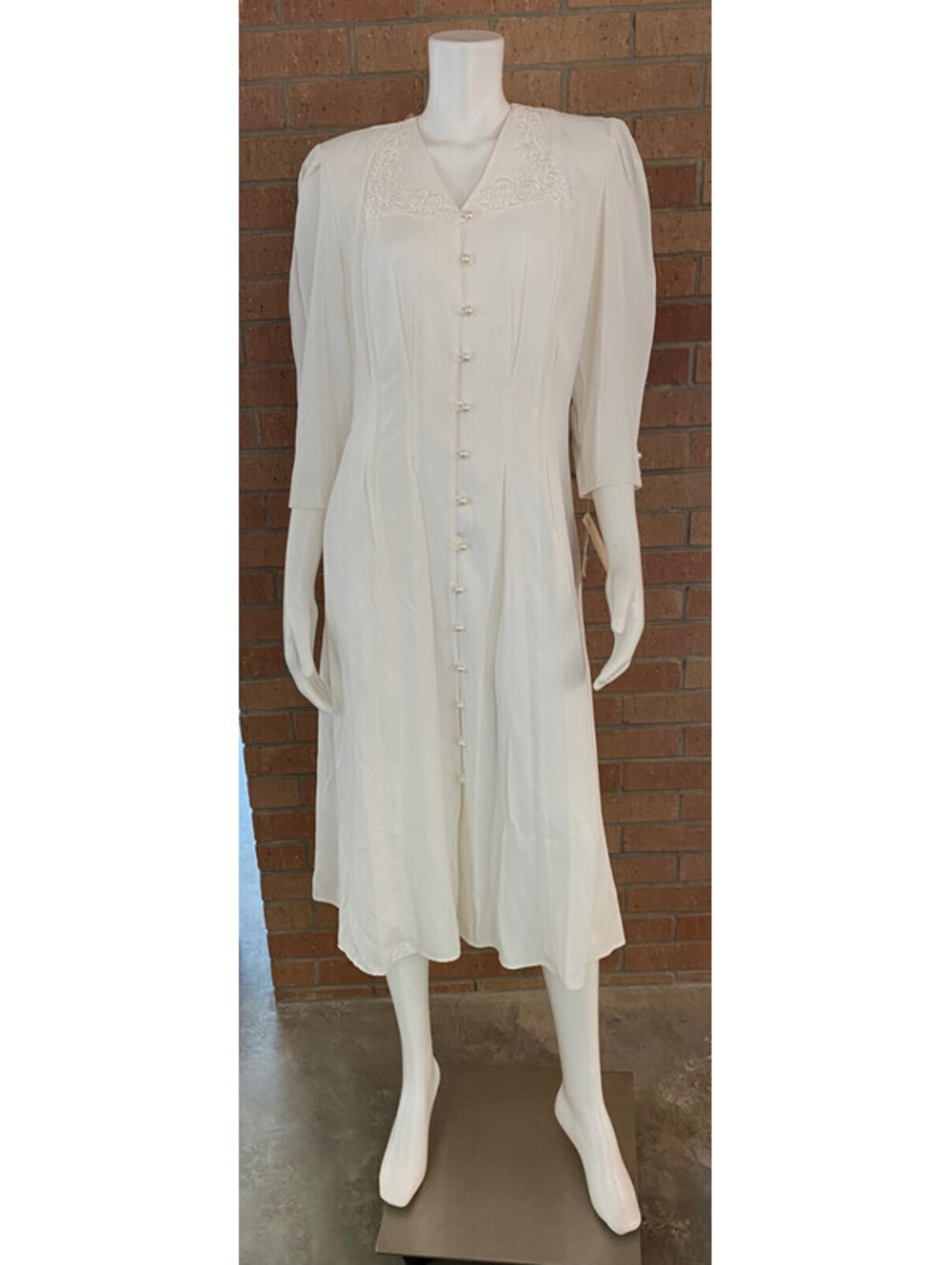 Womens VINTAGE TINA BARRIE MIDI DRESS Button Front LACE APPLIQUE White NEW 11-12